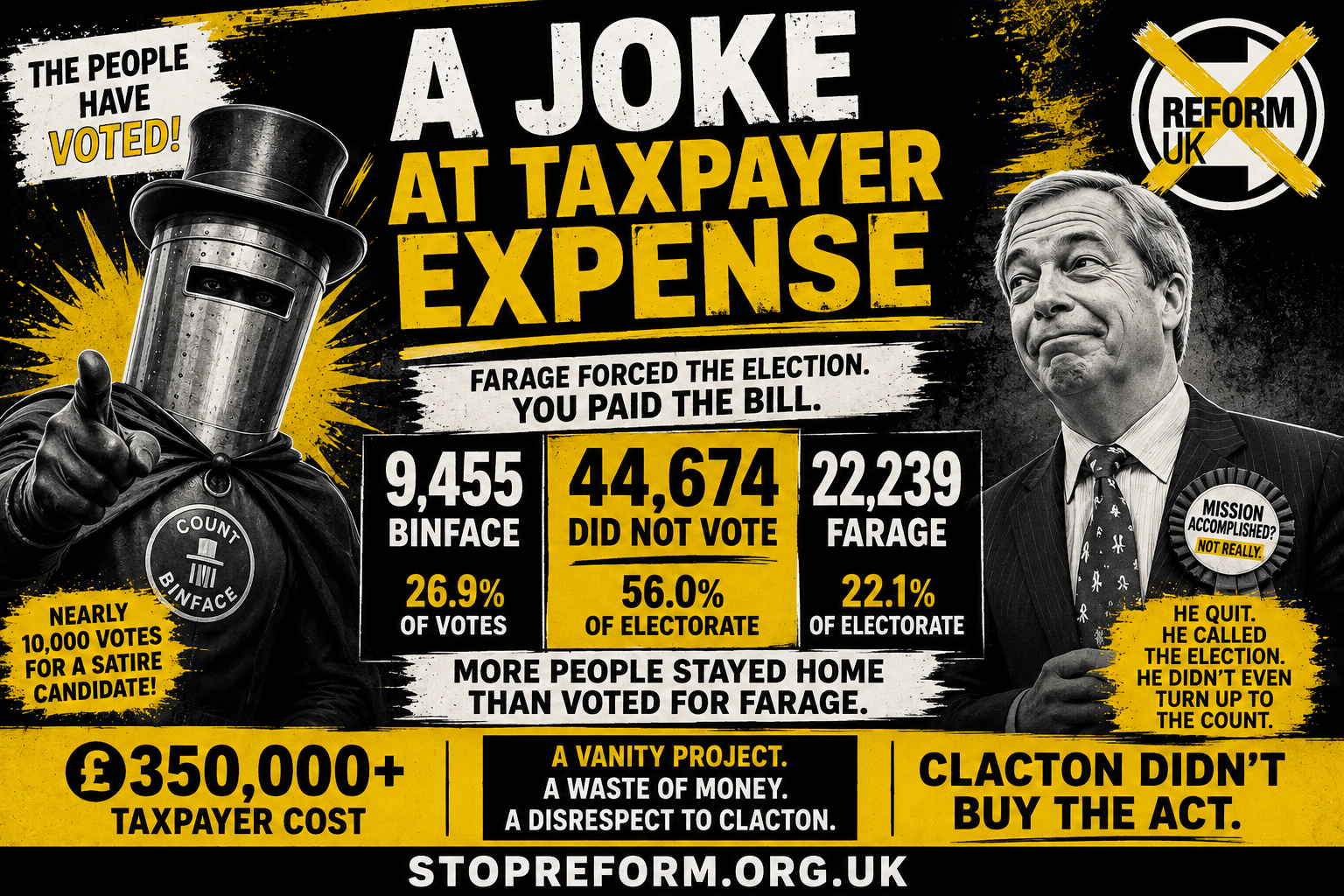 Satirical graphic about the Clacton by-election and taxpayer cost