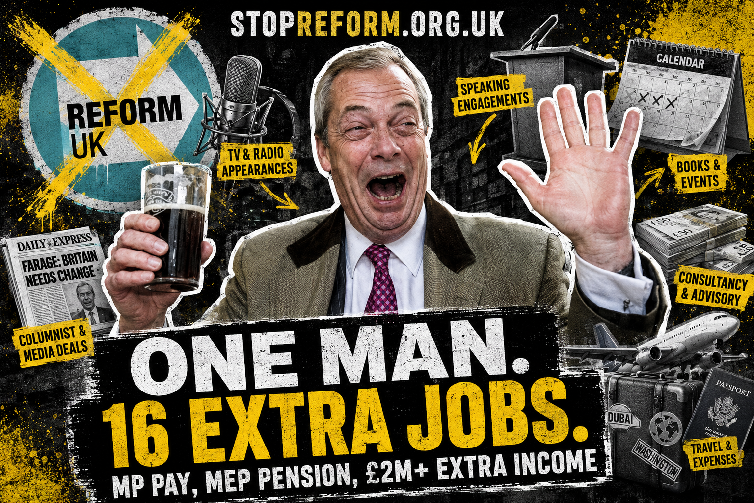 Stop Reform graphic: one man, 16 extra jobs