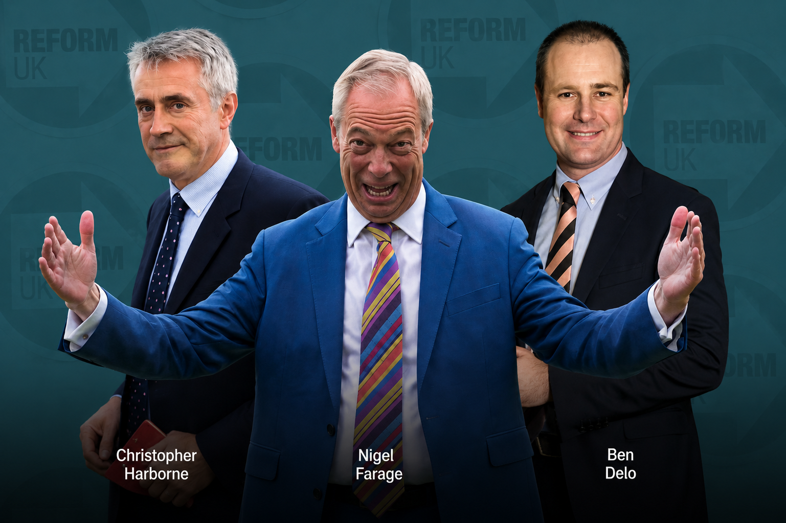 Christopher Harborne, Nigel Farage and Ben Delo