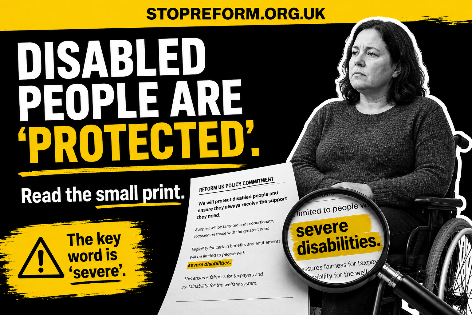 Reform say disabled people are protected. Read the small print. supporting image